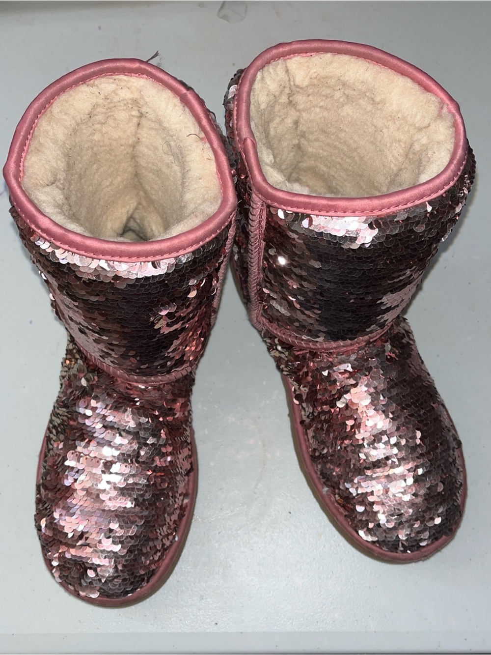 UGG Classic Short Pink Dusty Rose Reversible Sequin Boots Size 7